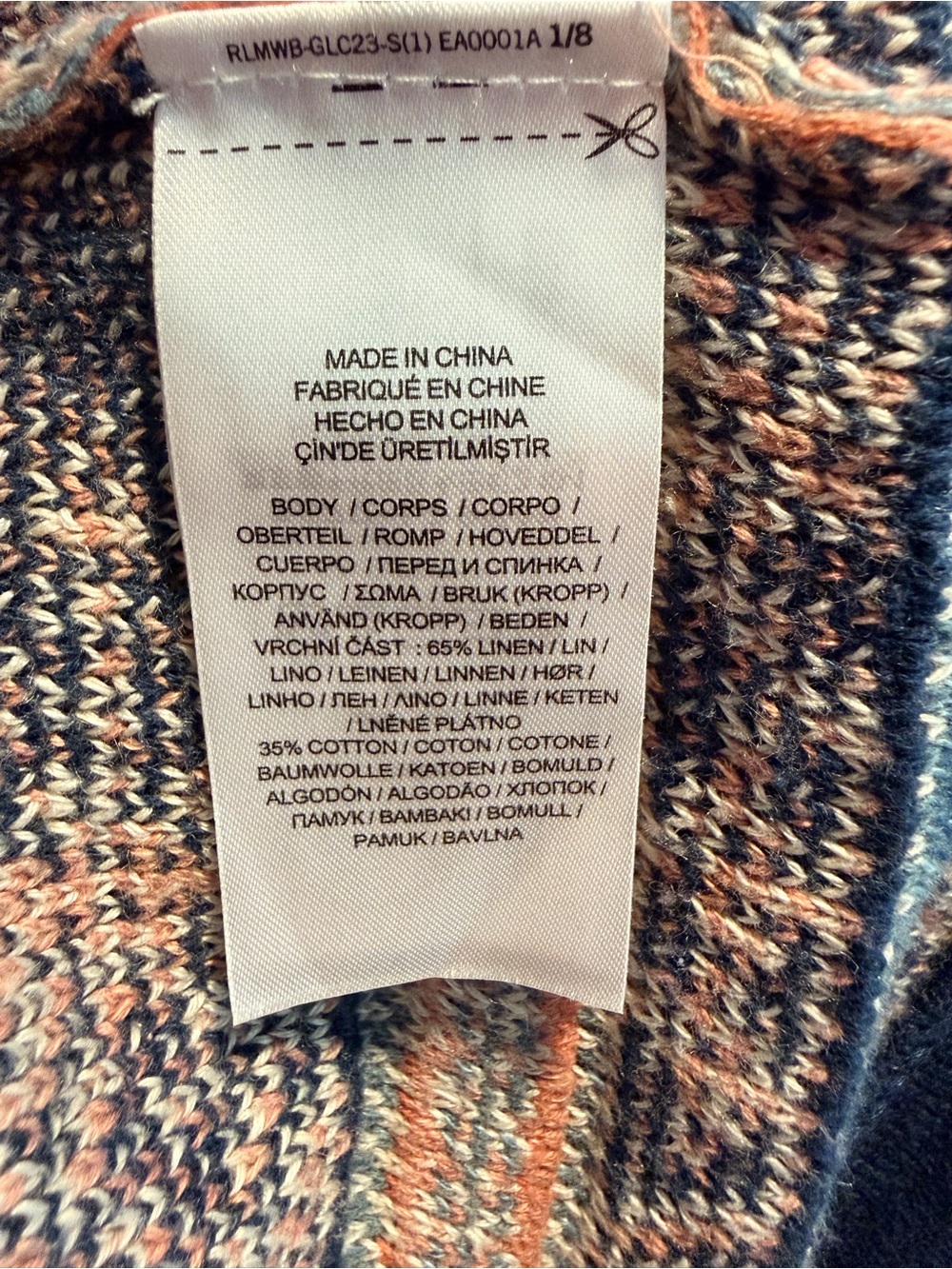 Lauren Ralph Lauren Geo-Motif Belted Linen-Cotton Cardigan Knit Cozy Large - Picture 6 of 8